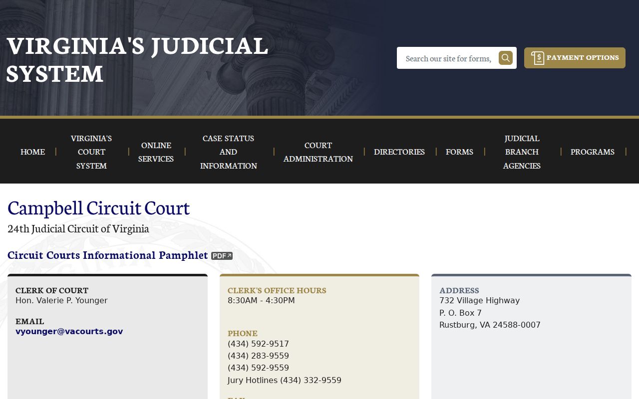 Campbell County arrest warrant reference: Circuit Court clerk and schedule