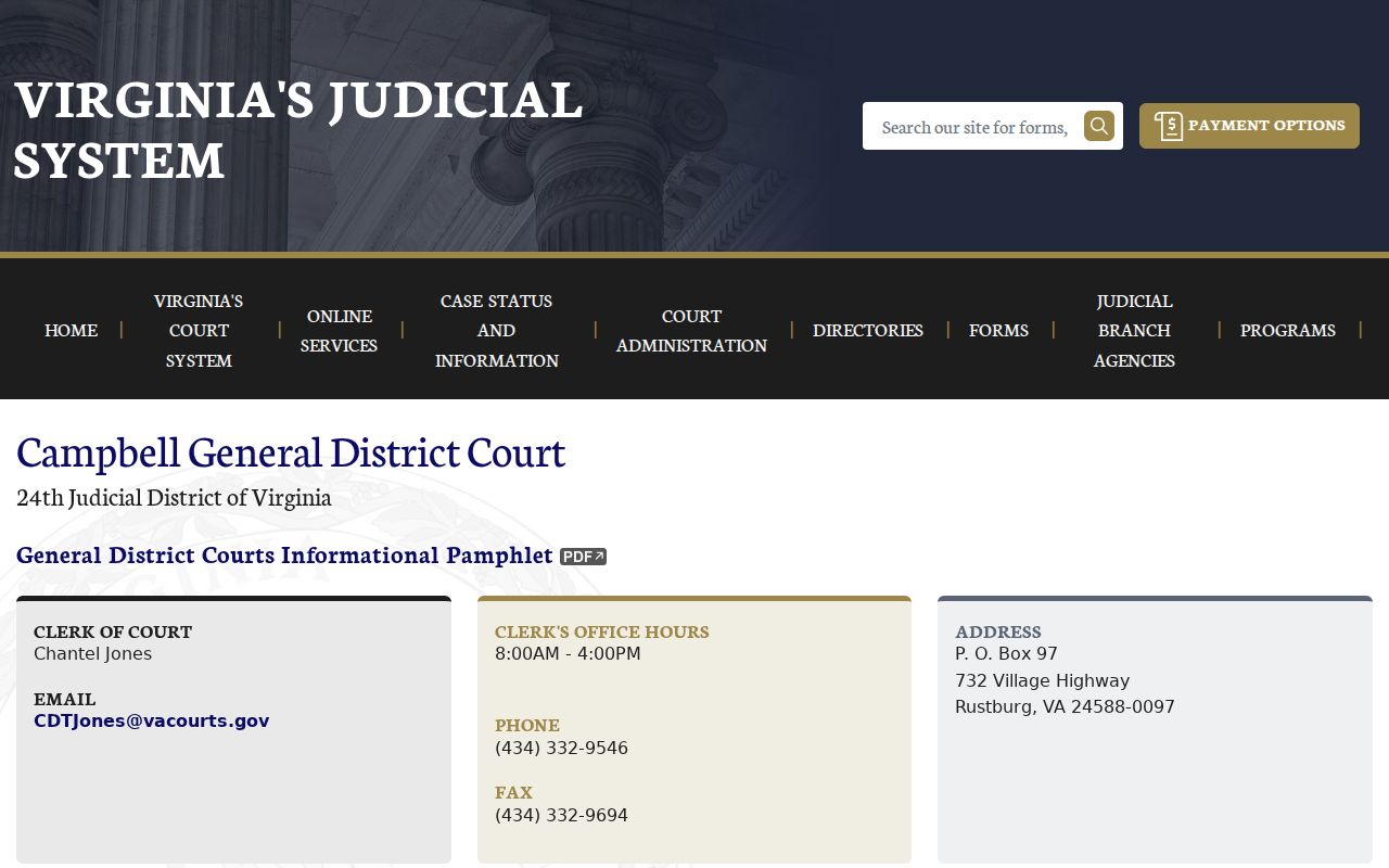 Campbell County warrant check reference: General District Court clerk information
