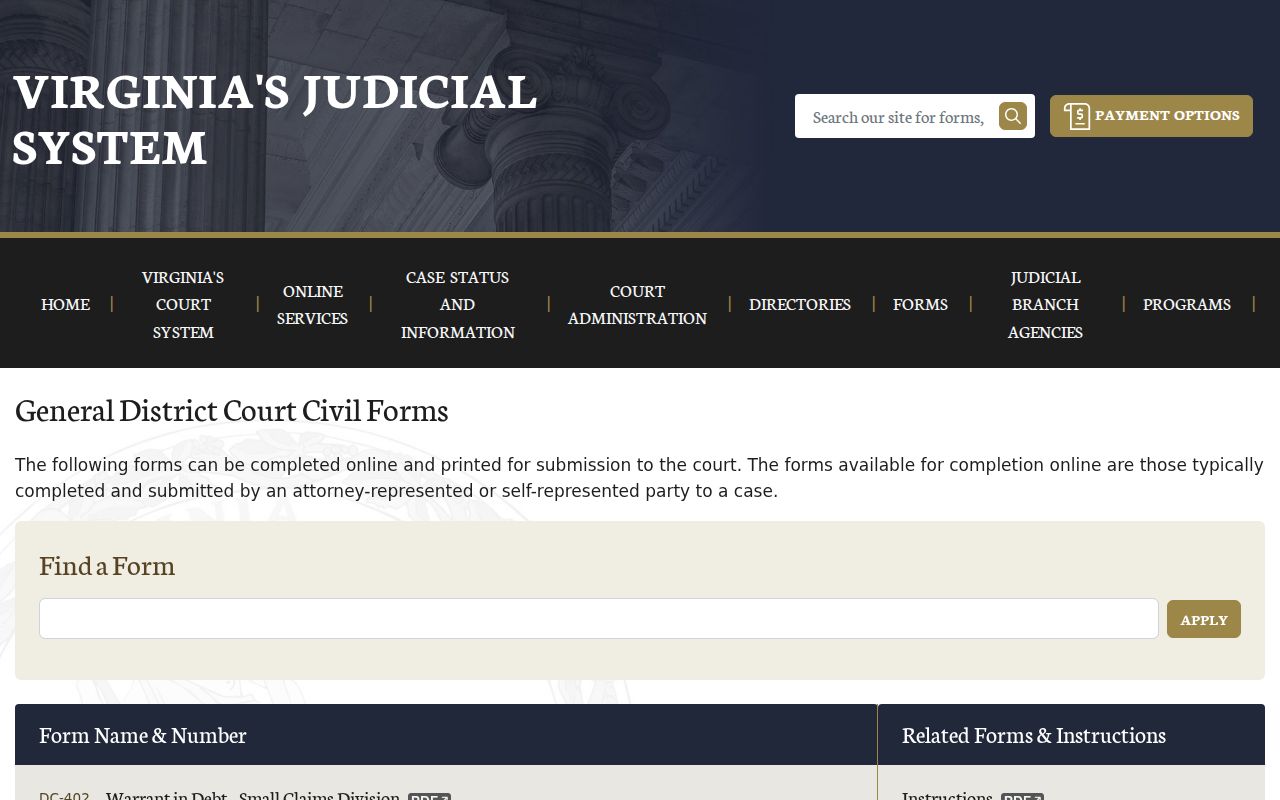 Campbell County bench warrant reference: Virginia civil show-cause and capias forms