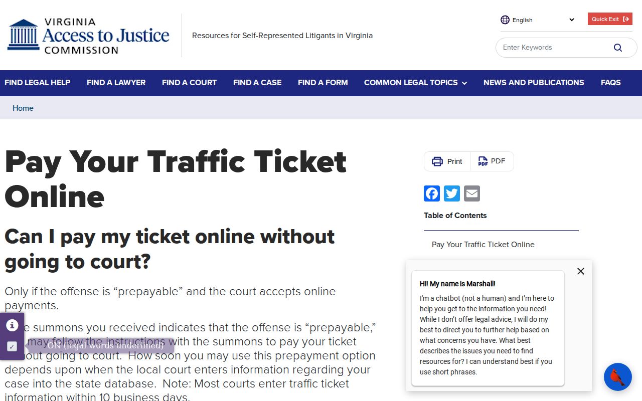 Campbell County traffic warrant reference: Virginia ticket court-selection menu