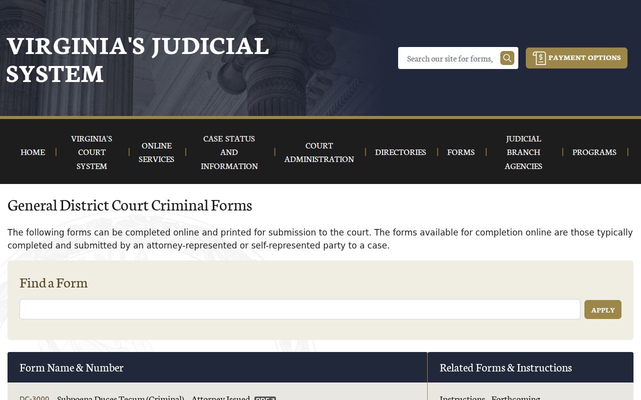 Campbell County arrest warrant reference: Virginia criminal complaint and process form directory