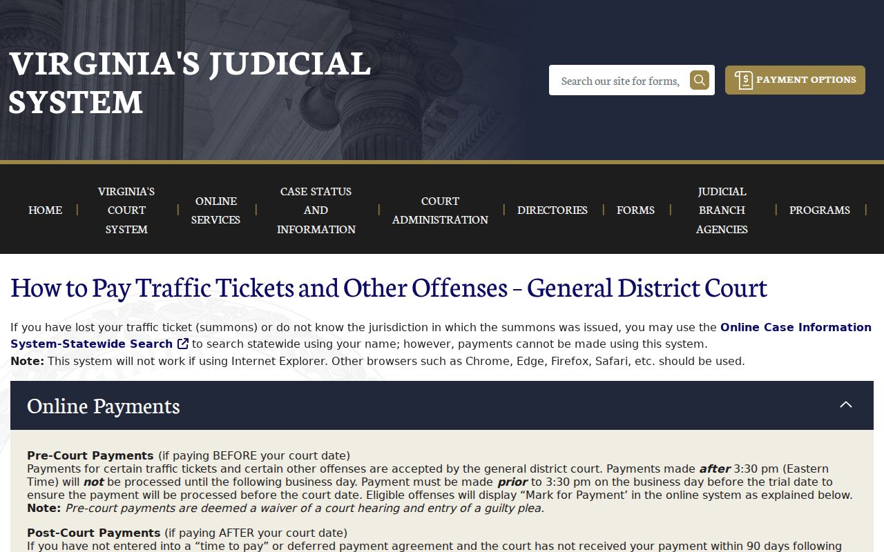 Campbell County traffic warrant reference: General District case lookup and payment interface