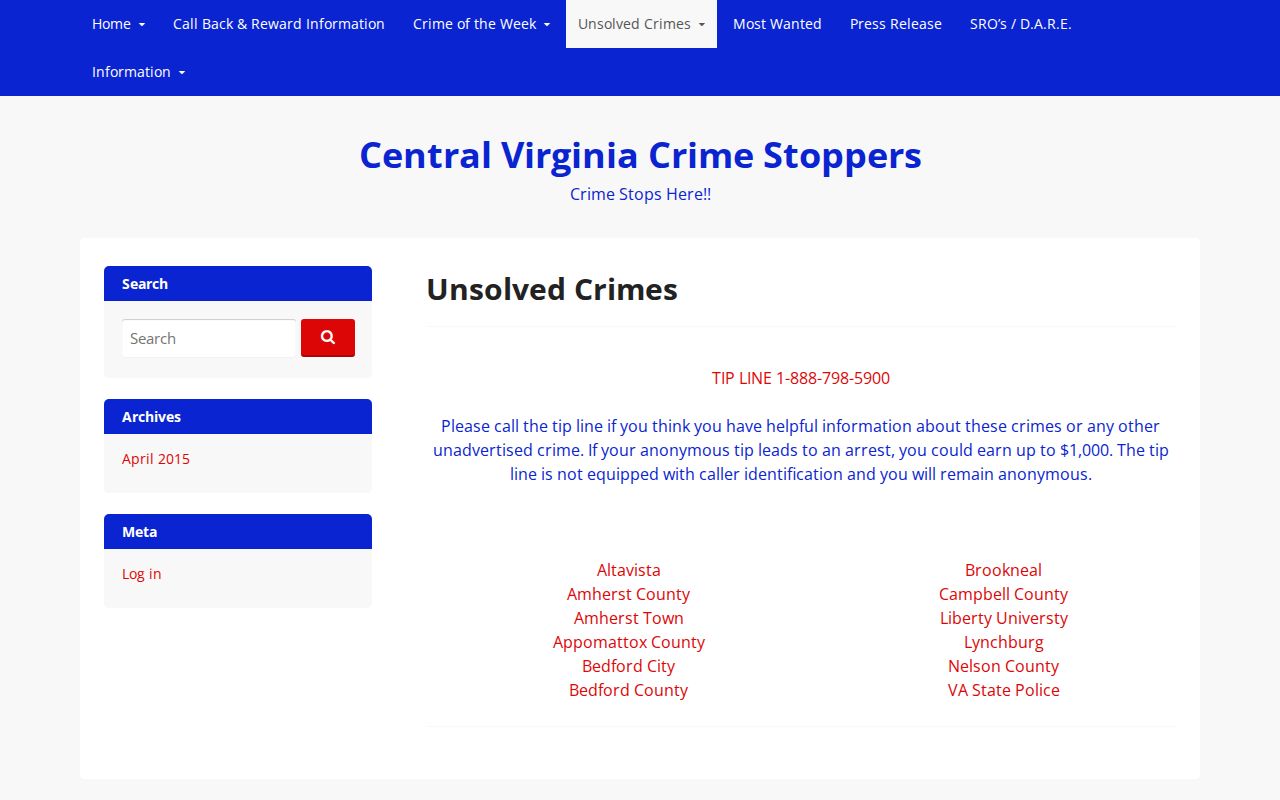 Campbell County most wanted reference: official regional Crime Stoppers program page