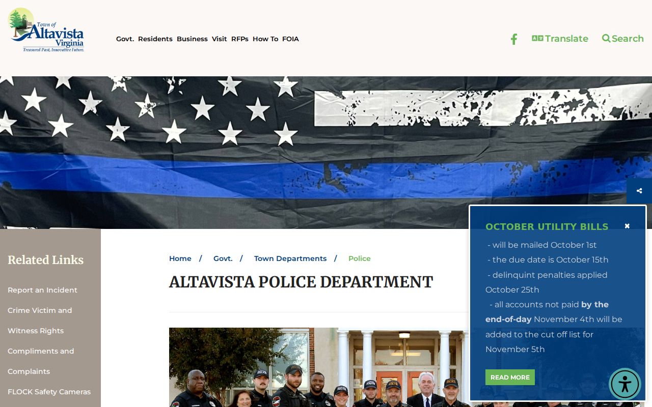 Altavista warrant records reference: town police department and dispatch contact