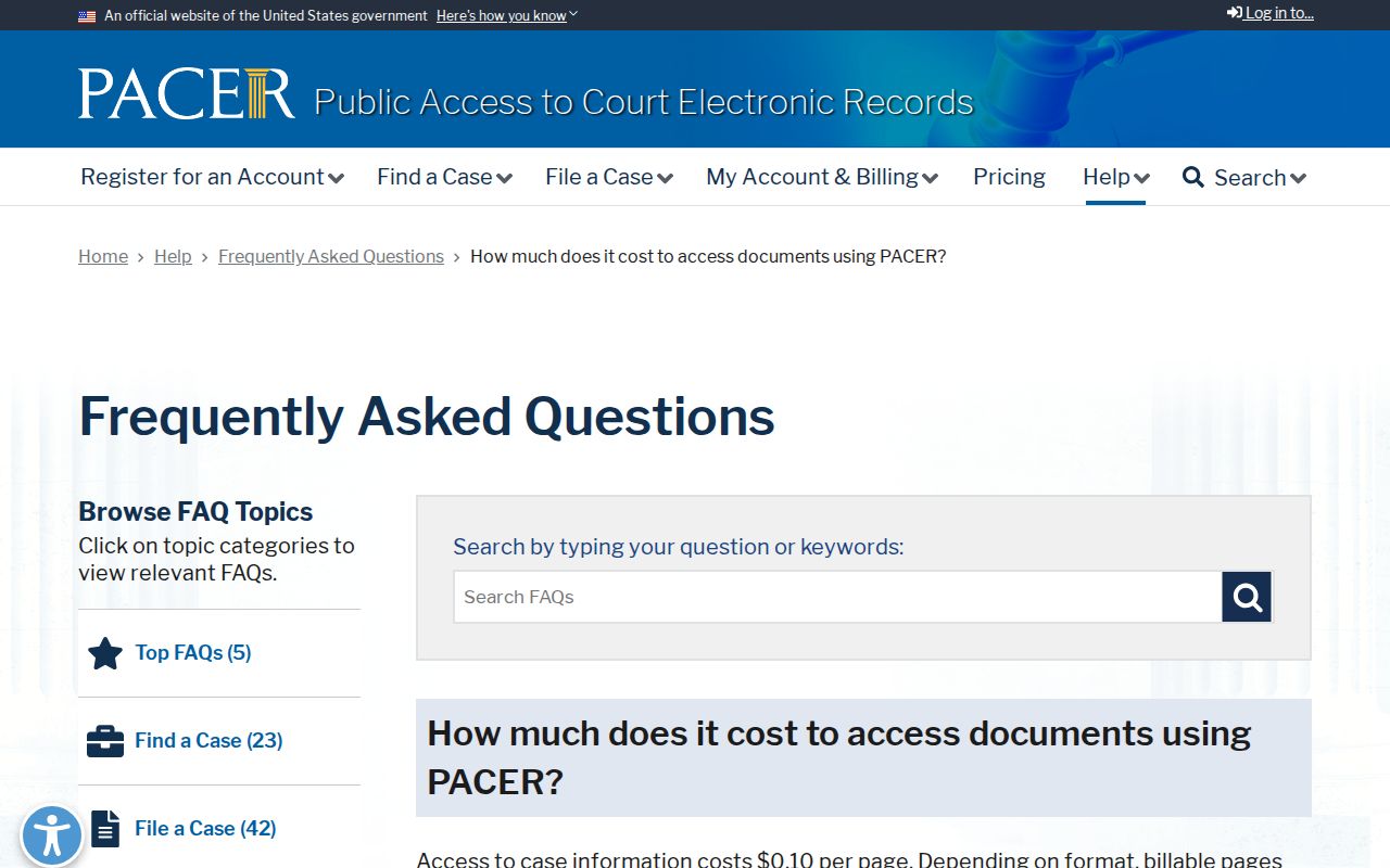 Campbell County arrest warrant reference: PACER federal docket document access fees